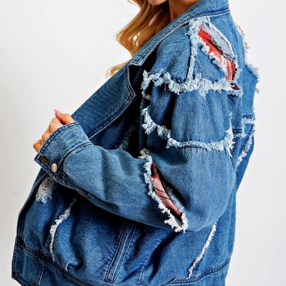 Easel Distressed Blue Denim Jacket NWOT. BRAND NEW - Picture 1 of 5